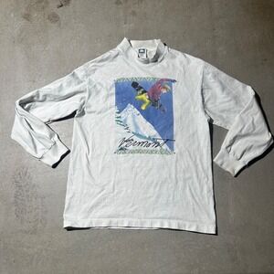 Vintage Vermont Snowboard Shirt Mens Large White USA Made Anvil 90s Graphic Y2K